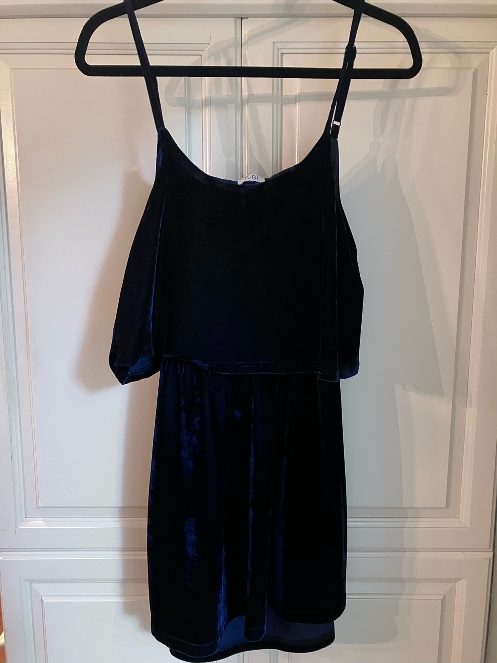 Tobi Navy Blue Velvet Spaghetti-Strap Dress